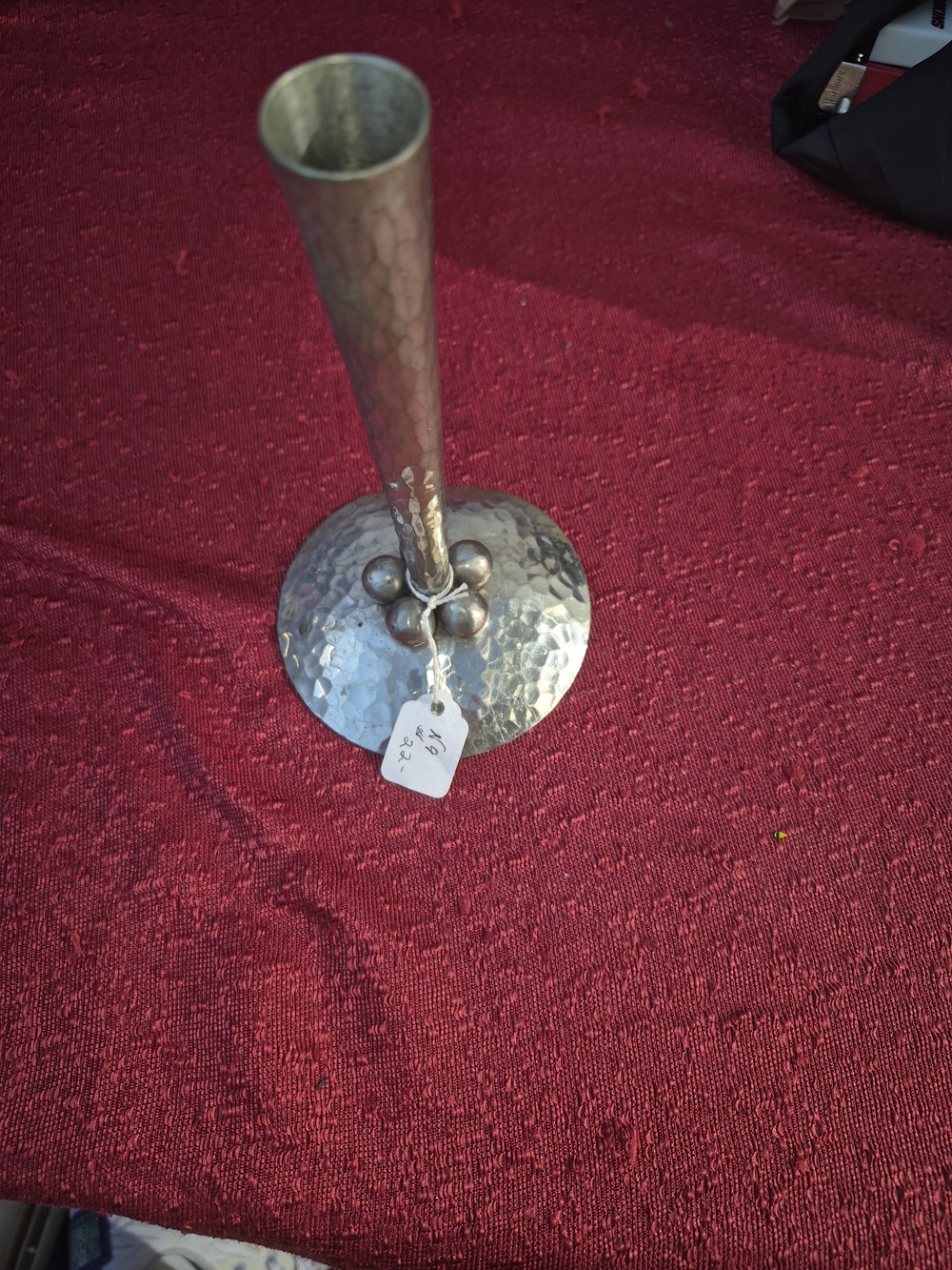 Hammered Metal Bud Vase in Silver Tone